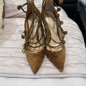 Gianvito Rossi Tan Suede Lace-Up Heels